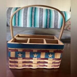 Patriotic woven basket for holding eating utensils and napkins